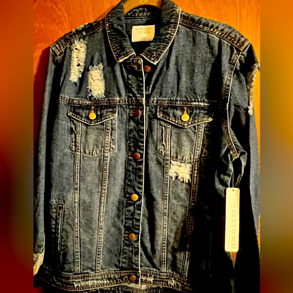 NWT Junior Large Distressed jean jacket